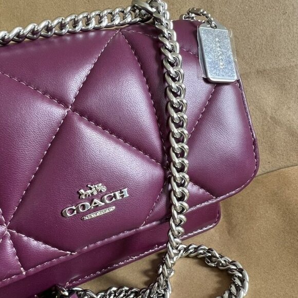 Coach CJ526 Mini Klare Puffy Diamond Quilt Crossbody Deep Berry Handbag Leather - Picture 3 of 8